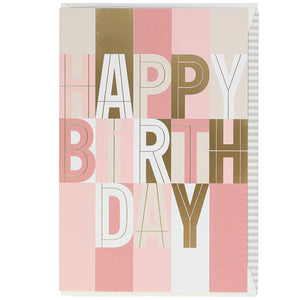 כרטיס ברכה   Happy Birthday בפסי Blush וזהב  - ARTBENE