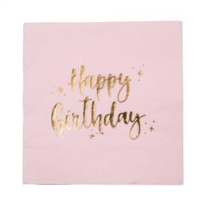 מפיות קוקטייל ורודות Happy Birthday