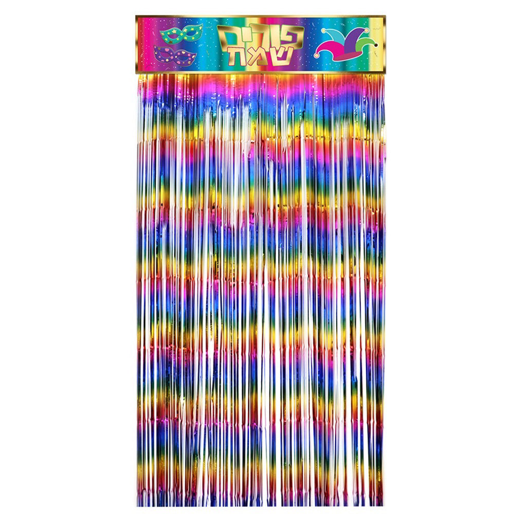 וילון צבעוני עם כרזה פורים שמח