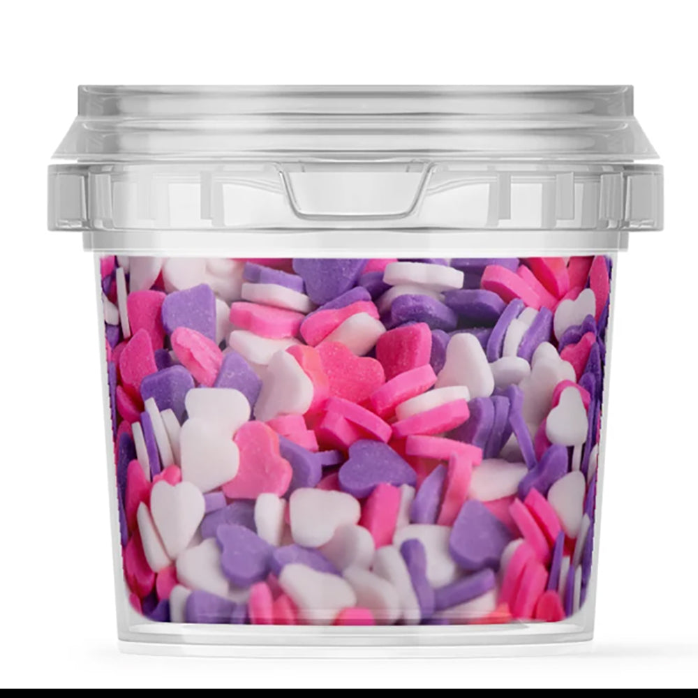 סוכריות לעוגה לב בצבעים סגול ורוד לבן