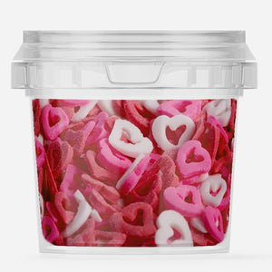 סוכריות לעוגה לב חלול בצבעם אדום, ורוד ולבן