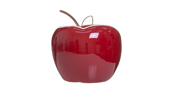 תפוח קרמיקה אדום גדול עם עלה זהב