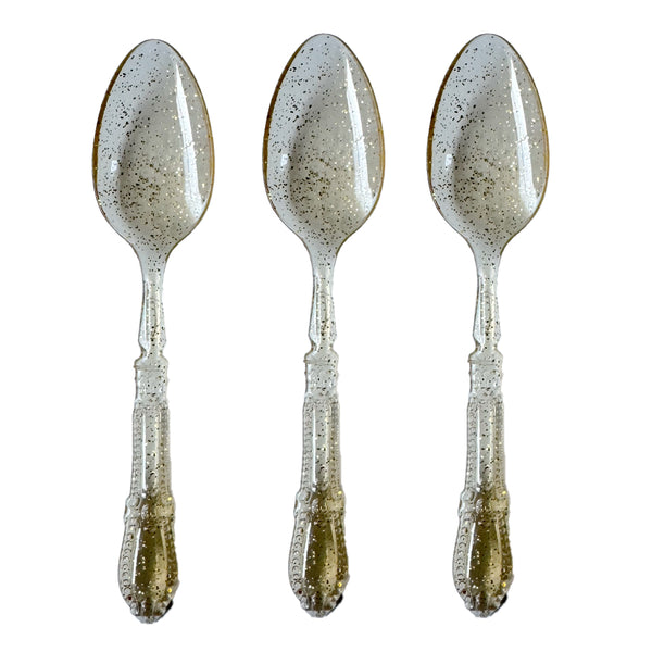 10 כפות וינטג׳ בצבע שקוף עם נצנצים בזהב