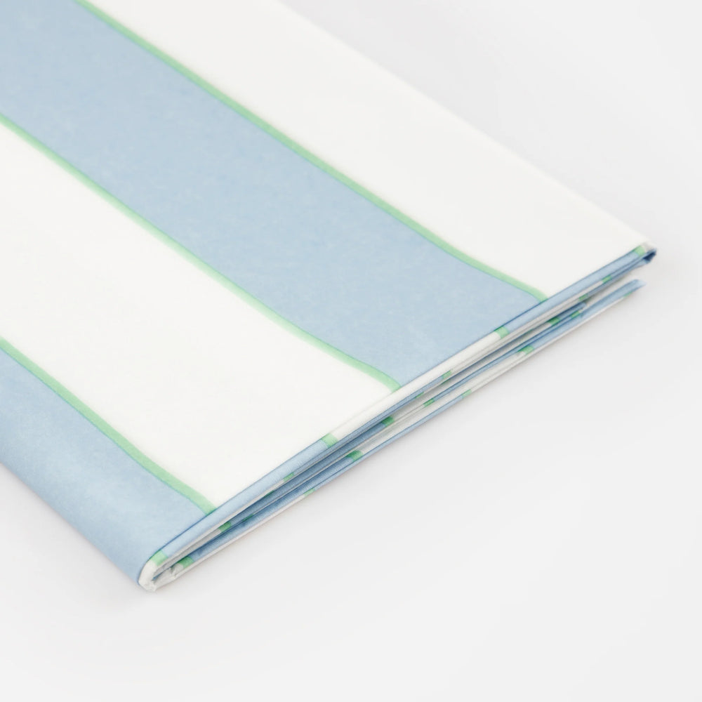 Meri Meri מפה נייר פסים תכלת לבן