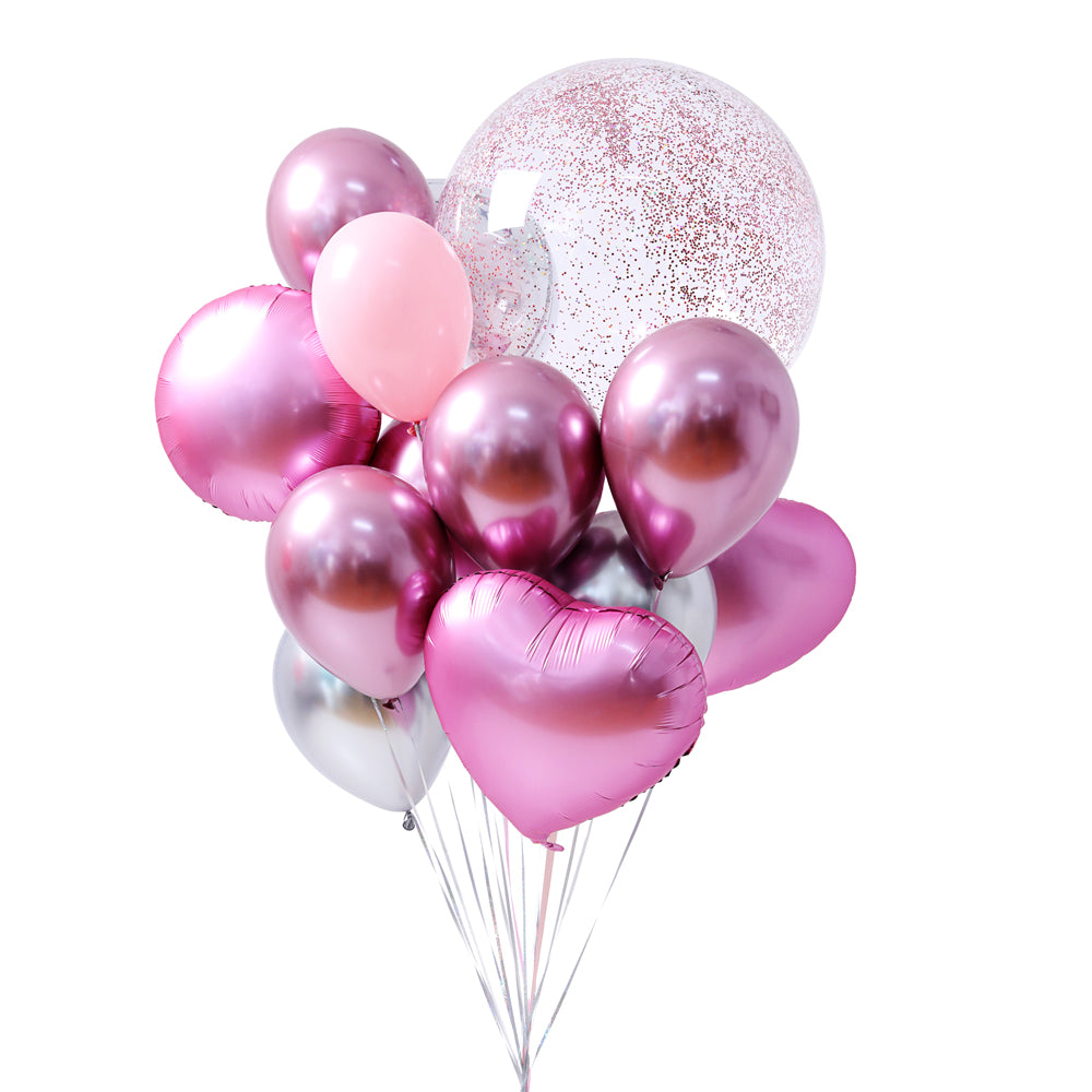 זר בלונים ורוד כסוף