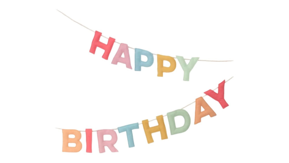 ‫שרשרת בד HAPPY BIRTHDAY צבעי פסטל | MERI MERI