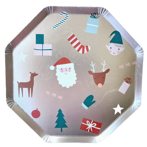 צלחות נייר גדולות כסופות לקריסמס