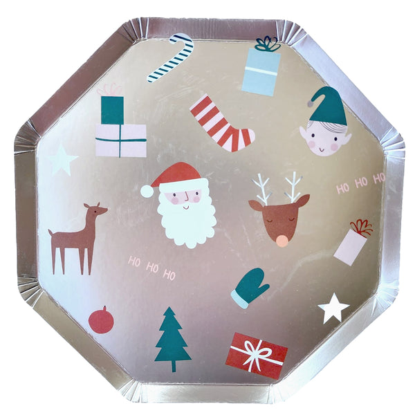 צלחות נייר גדולות כסופות לקריסמס