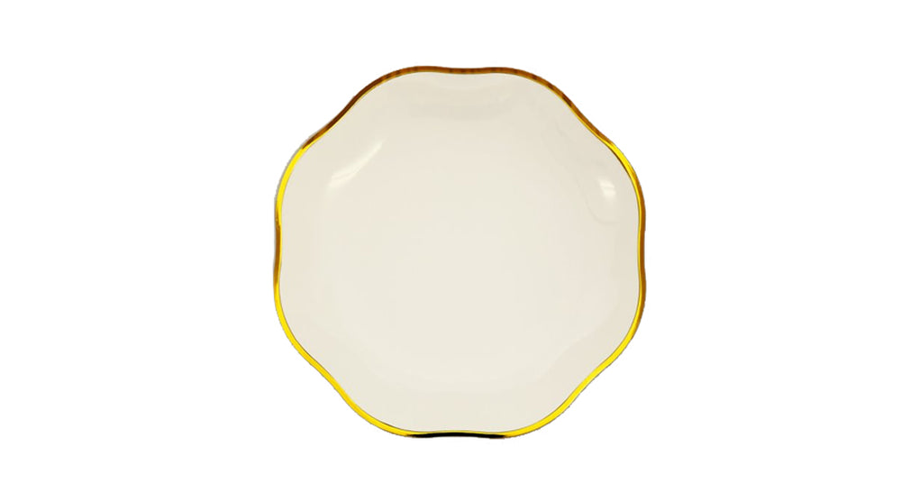 צלחות פטל בינוניות קרם עם פס זהב