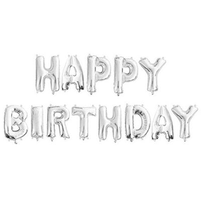 בלוני אותיות Happy Birthday כסף- לניפוח עצמי