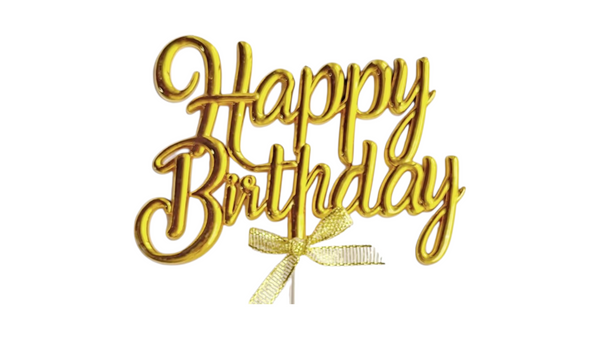 טופר לעוגה בצבע זהב מובלט Happy Birthday