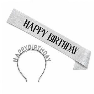 סט סרט וקשת HAPPY BIRTHDAY כסף