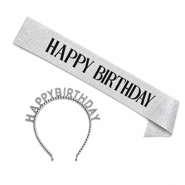 סט סרט וקשת HAPPY BIRTHDAY כסף