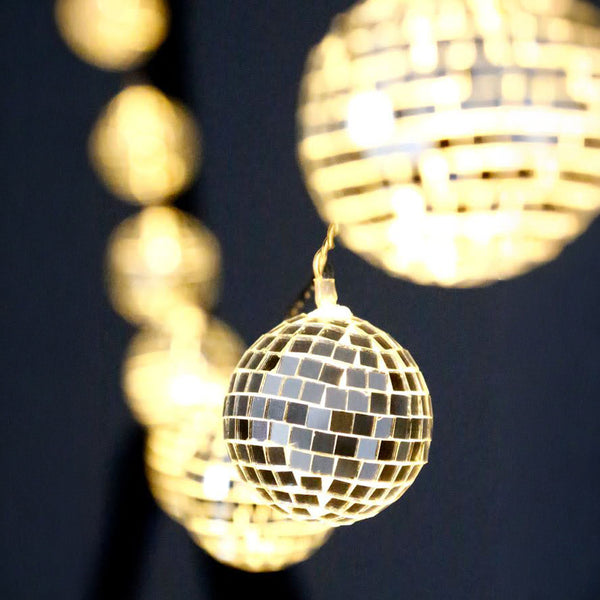 שרשרת נורות כדורי דיסקו כסף קטנים