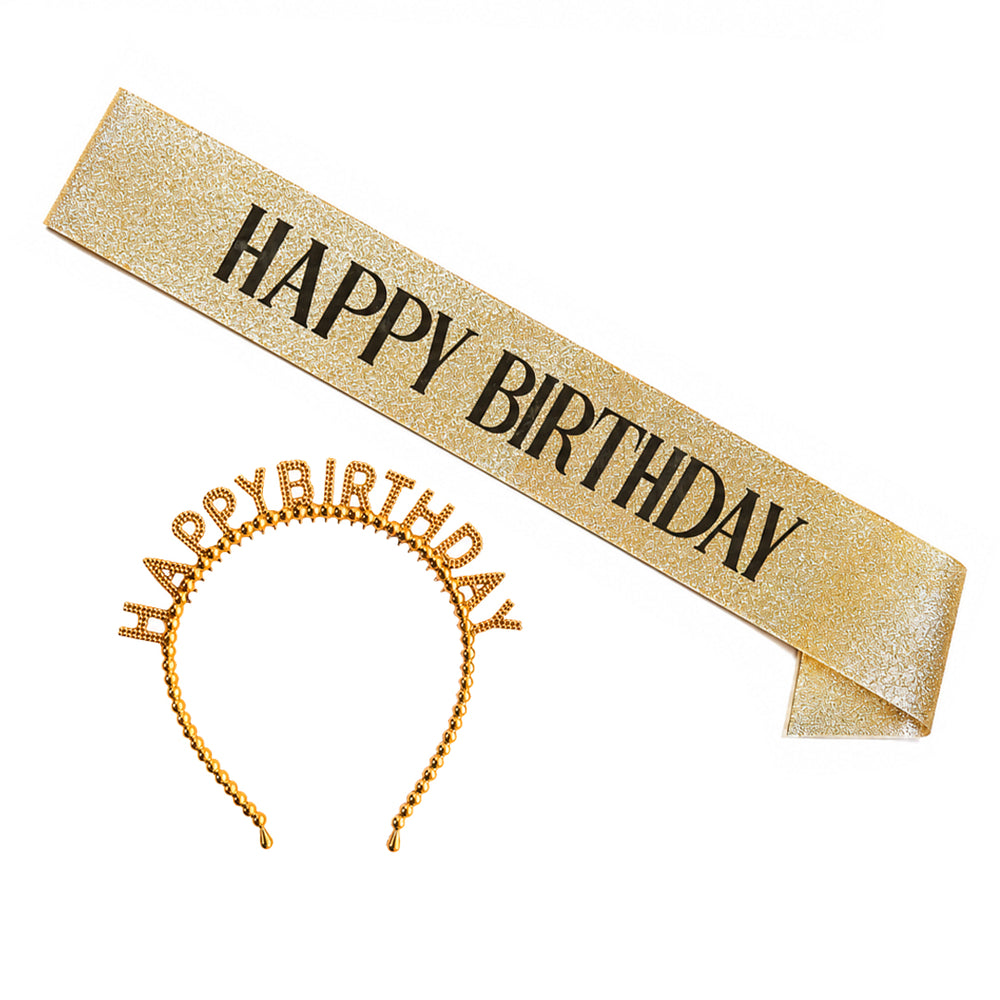 סט סרט וקשת HAPPY BIRTHDAY זהב