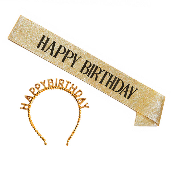 סט סרט וקשת HAPPY BIRTHDAY זהב