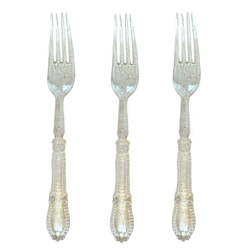 10 מזלגות וינטג' שקופות עם נצנצים