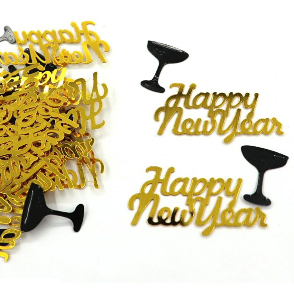 קונפטי מטאלי Happy New Year – שחור וזהב נוצץ!