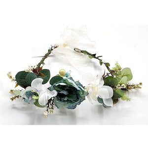 זר פרחים לראש תכלת לבן