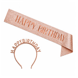 סט סרט וקשת HAPPY BIRTHDAY רוזגולד