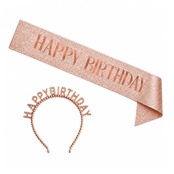 סט סרט וקשת HAPPY BIRTHDAY רוזגולד
