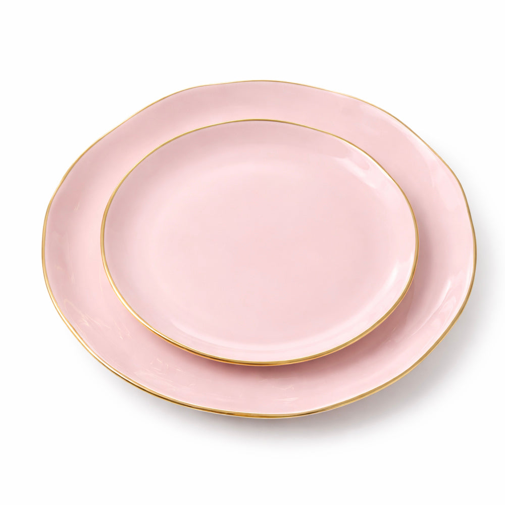 סט צלחות ורודות פס זהב