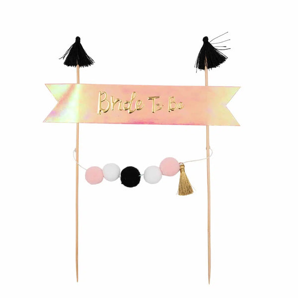 טופר לעוגה BRIDE TO BE פונפונים