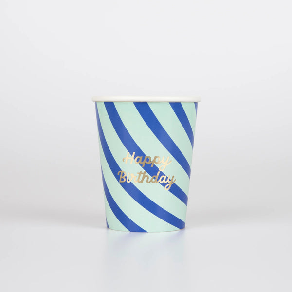 כוסות צבעוניים יום הולדת שמח פסים meri meri