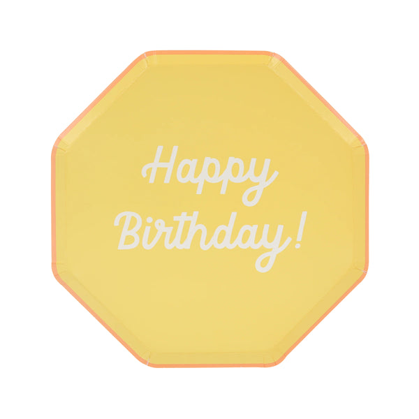 צלחות נייר גדולות ליום הולדת – מיקס צבעוני + Happy Birthday meri meri