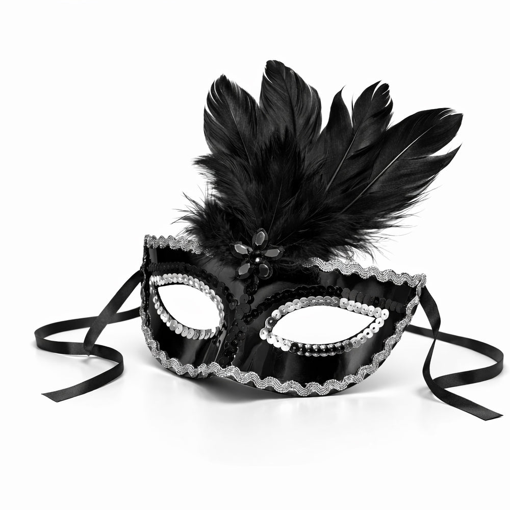 מסכות בצבע מטאלי עם נוצה