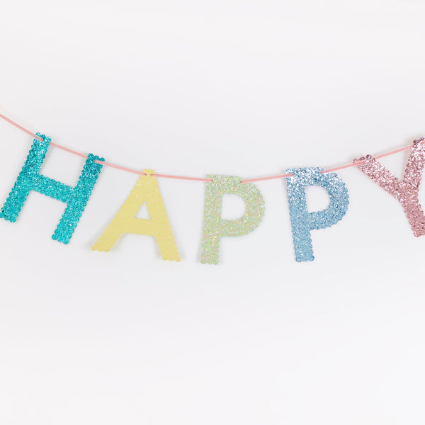גרלנדת בד Happy Birthday נצנצים מעורב - Meri Meri