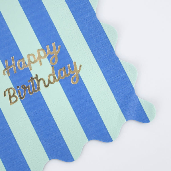 מפיות גדולות פסים Happy Birthday - Meri Meri