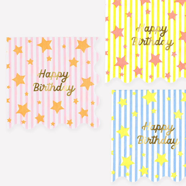 מפיות גדולות כוכב צבעוני Happy Birthday - Meri Meri