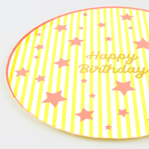 צלחות גדולות כוכב צבעוני Happy Birthday - Meri Meri