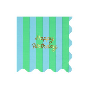 מפיות גדולות פסים Happy Birthday - Meri Meri