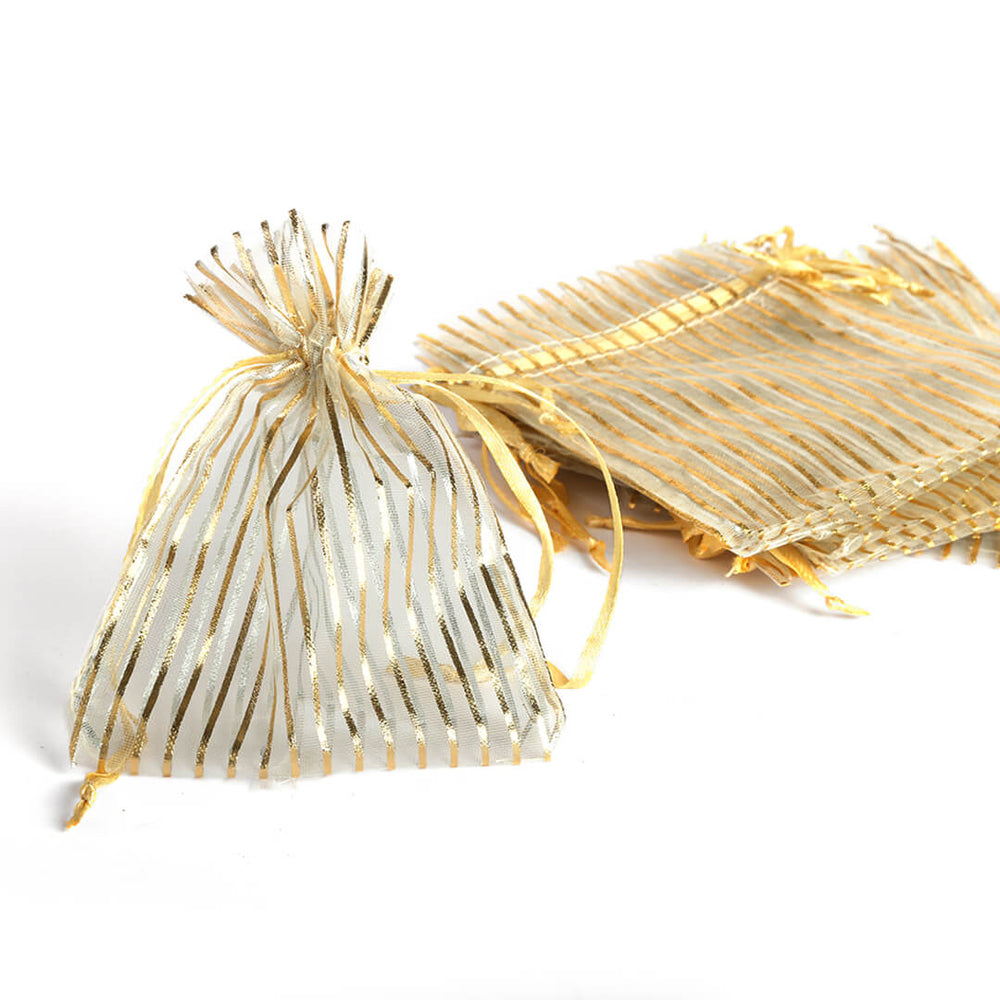 12 שקיות אורגנזה זהב פסים