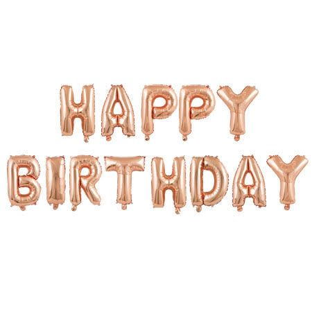 בלוני אותיות Happy Birthday רוז גולד- לניפוח עצמי