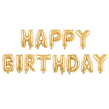 בלוני אותיות Happy Birthday זהב- לניפוח עצמי