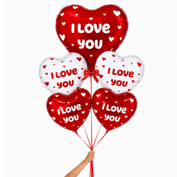 זר בלונים 5 לבבות I LOVE YOU