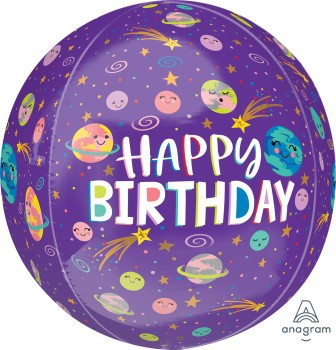 בלון הליום Happy Birthday כדור חלל סגול