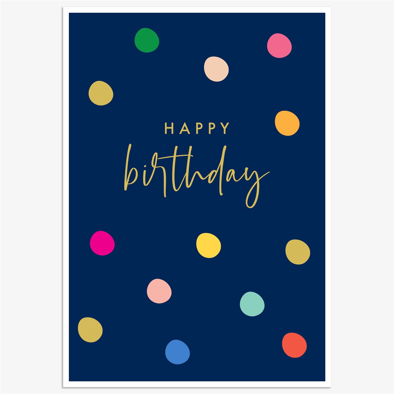 כרטיס ברכה יום הולדת - נקודות צבעוניות רקע כחול