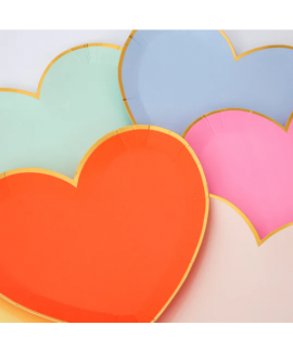 צלחות נייר לב גדולות בצבעי פסטל - Meri Meri