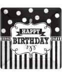 בלון מרובע שחור לבן Happy Birthday