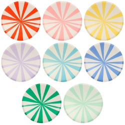 צלחות נייר גדולות פסים צבעוניים - Meri Meri