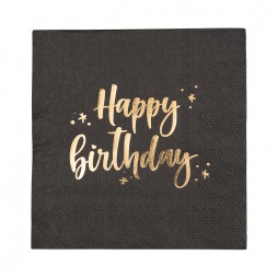 מפיות קוקטייל שחורות Happy Birthday
