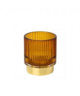 עששית פסי זכוכית צבע דבש עם תחתית זהב- קטנה