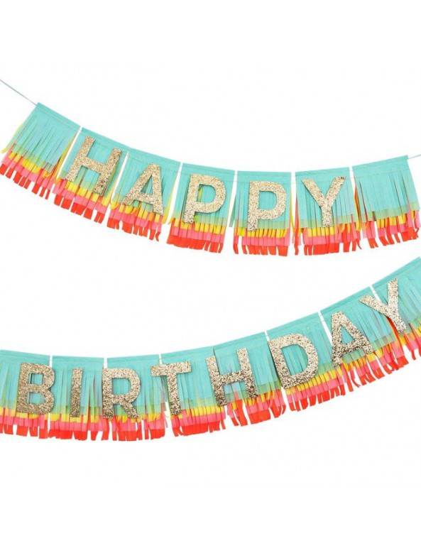 גרילנדת פרנזים צבעונית happy birthday - Meri Meri