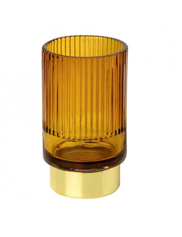עששית פסי זכוכית צבע דבש עם תחתית זהב- גדולה